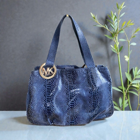Michael Kors Handbags - Michael Kors Blue Snake Print Shoulder Bag Tote